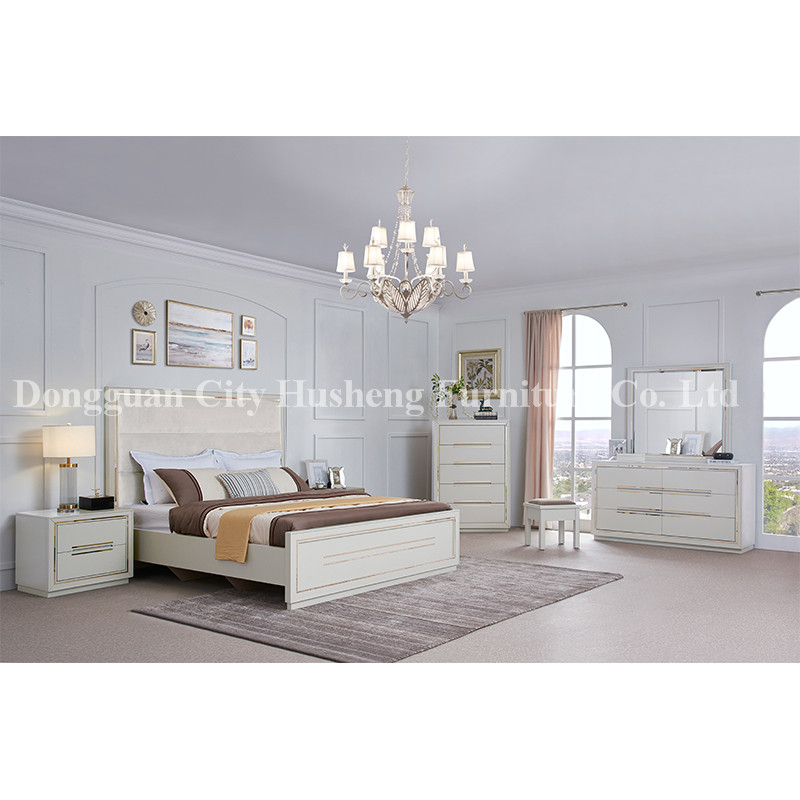 Modern Elegant Bed Bedroom Set Furniture with High White Glossy Painting